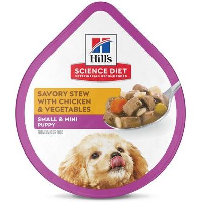 Bandejas de alimento húmedo para cachorros de razas pequeñas y mini, estofado sabroso de pollo y verduras, 3.5 oz, 12 unidades