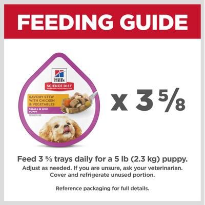 Bandejas de alimento húmedo para cachorros de razas pequeñas y mini, estofado sabroso de pollo y verduras, 3.5 oz, 12 unidades