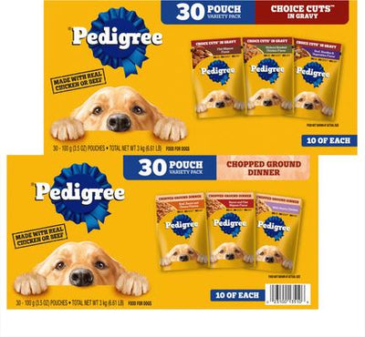 Bundle: Pedigree Choice Cuts in Gravy Variety Pack + Chopped Ground Dinner Variety Pack Adult Wet Dog Food Pouches