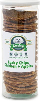 Lucky Chips Chicken & Apple Dog Jerky Treat, 6-oz jar