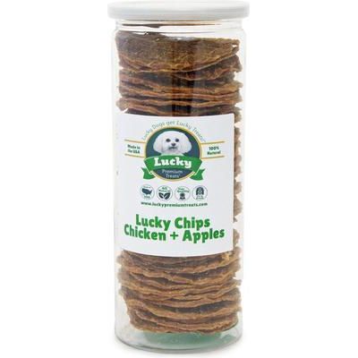 Premio de pollo y manzana para perros Lucky Chips, frasco de 6 oz