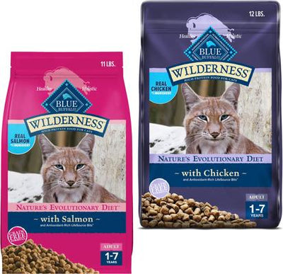 Paquete: Alimento seco para gatos Blue Buffalo Wilderness con pollo y salmón