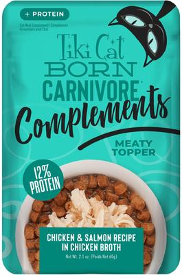 Born Carnivore Complements Chicken & Salmon Recipe in Chicken Broth Grain-Free Wet Cat Food Topper, 2.1-oz pouch, case of 12
