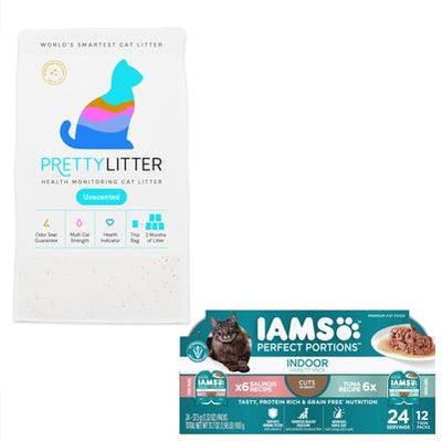 Bundle: Iams Perfect Portions Indoor Tuna & Salmon Recipe Multipack Wet Food + PrettyLitter Cat Litter