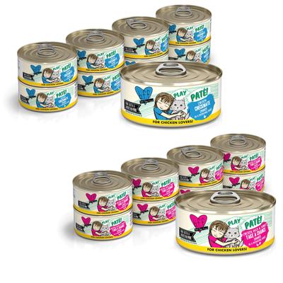 Bundle: BFF Play Pate Lovers Chicken, Duck & Turkey Take a Chance + Play Pate Lovers Chicken Checkmate Wet Cat Food, 5.5-oz can, 16 count