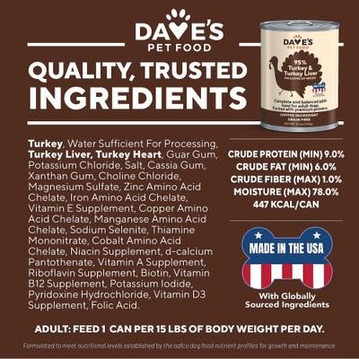 95% Premium Turkey & Turkey Liver Grain-Free Recipe Canned Wet Dog Food, 12.5-oz, case of 12