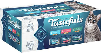 Tastefuls Salmon, Chicken, Ocean Fish & Tuna Entrées Variety Pack Pate Wet Cat Food, 3-oz can, case of 12