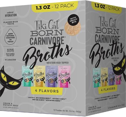 Bundle: Tiki Cat Velvet Mousse Variety Pack Grain-Free Wet Cat Food, 2.8-oz pouch, case of 12 + Tiki Cat Broths Variety Pack Grain-free Wet Cat Food Topper, 1.3-oz pouch, case of 12