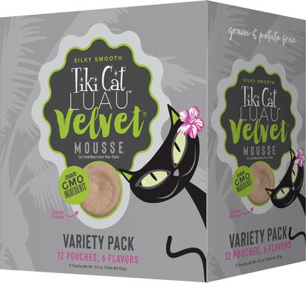 Bundle: Tiki Cat Velvet Mousse Variety Pack Grain-Free Wet Cat Food, 2.8-oz pouch, case of 12 + Tiki Cat Broths Variety Pack Grain-free Wet Cat Food Topper, 1.3-oz pouch, case of 12