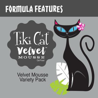 Bundle: Tiki Cat Velvet Mousse Variety Pack Grain-Free Wet Cat Food, 2.8-oz pouch, case of 12 + Tiki Cat Broths Variety Pack Grain-free Wet Cat Food Topper, 1.3-oz pouch, case of 12