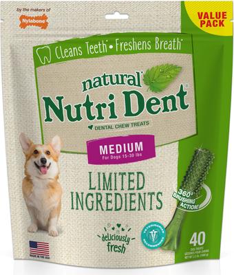 Nutri Dent Natural Dental Fresh Breath Flavored Chew Treat, Medium, 40 count