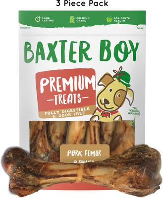Premium Pork Femur Bone Dog Treats, 3 count