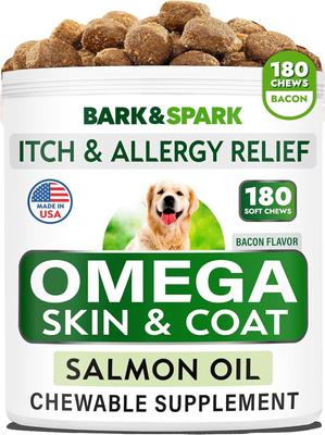 Allergy Relief & Itch Relief with Omega 3 Skin & Coat with Salmon Oil Chew Supplement for Dogs, 180 count
