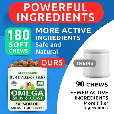 Allergy Relief & Itch Relief with Omega 3 Skin & Coat with Salmon Oil Chew Supplement for Dogs, 180 count
