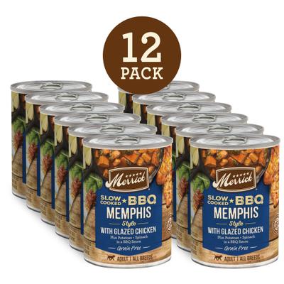 Grain-Free Wet Dog Food Slow-Cooked BBQ Memphis Style with Glazed Chicken, 12.7-oz can, case of 12