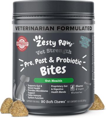 Vet Strength Pre, Post, & Probiotic Soft Chews Gut Flora & Digestive Supplement for Dogs, 90 count