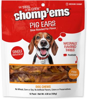Golosinas masticables para perros Pig Ear Chews, 12 unidades, paquete de 2