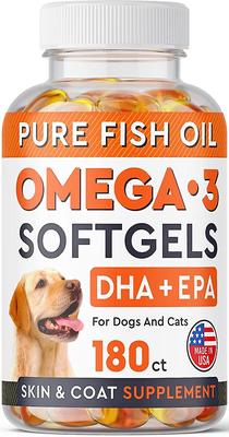 Omega 3 Fish Oil Pills & Skin & Coat Supports Joints Brain Heart & Overall Health Supplement for Dogs, 180 count