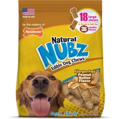 Golosinas grandes para perros Natural Nubz con mantequilla de cacahuete, 18 unidades