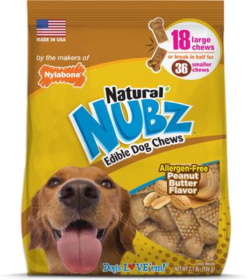 Golosinas grandes para perros Natural Nubz con mantequilla de cacahuete, 18 unidades