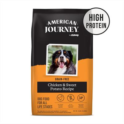 Bundle: American Journey Grain-Free Chicken & Sweet Potato Recipe Dry Dog Food + Peanut Butter Recipe Grain-Free Oven Baked Crunchy Biscuit Dog Treats