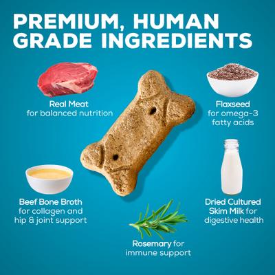 Galletas de caldo de hueso de res, premios crujientes naturales para perros con ingredientes limitados, bolsa de 8 oz