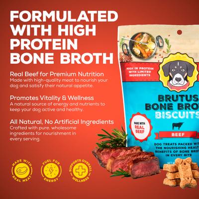 Bone Broth Beef Biscuits Natural Limited Ingredient Crunchy Dog Treats, 8-oz bag