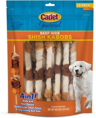 Gourmet Beef Hide Shish Kabobs Chicken & Sweet Potato Flavor Extra Large Dog Chews, 15 count