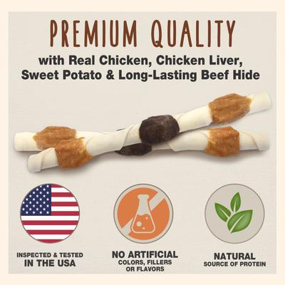 Gourmet Beef Hide Shish Kabobs Chicken & Sweet Potato Flavor Extra Large Dog Chews, 15 count