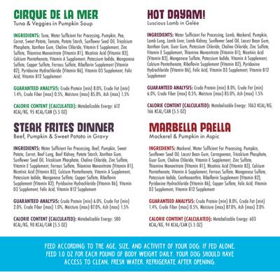 Alimento enlatado para perros sin pollo Just 4 Me, paquete variado, sin cereales, 14 oz, caja de 12