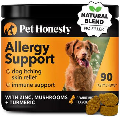 Allergy Support Peanut Butter Flavored Colostrum & Turmeric Chews, Itchy Skin, Immune & Allergy Relief Supplement for Dogs, 90 count
