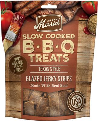 Slow Cooked BBQ Beef Texas Style Glazed Jerky Strips Dog Treats, 10-oz pouch