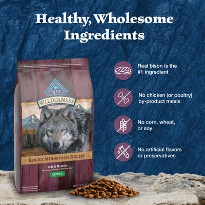 Wilderness Rocky Mountain Recipe Adult High-Protein Wholesome Grains & Bison Dry Dog Food, 22-lb bag