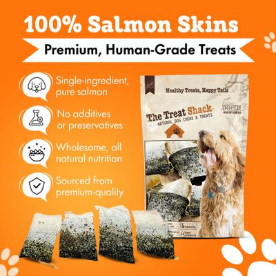 Golosinas liofilizadas para perros de piel de salmón totalmente naturales y aptas para consumo humano, bolsa de 85 g