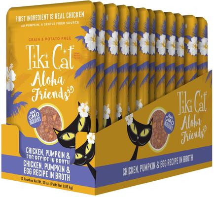 Aloha Friends Chicken, Pumpkin & Egg Recipe in Broth Grain-Free Wet Cat Food, 2.5-oz pouch, case of 12