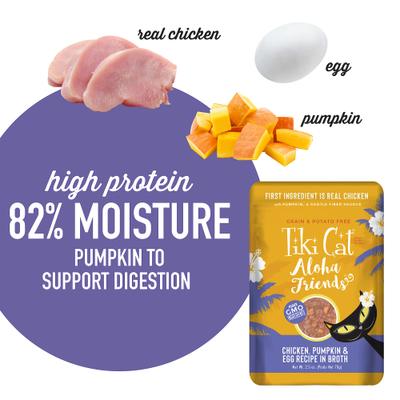 Aloha Friends Chicken, Pumpkin & Egg Recipe in Broth Grain-Free Wet Cat Food, 2.5-oz pouch, case of 12