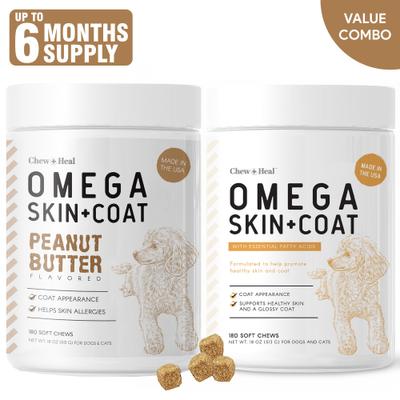 Omega Skin + Coat Chicken & Original Peanut Butter Flavored Soft Chew Bundle Supplement for Dogs, 360 count