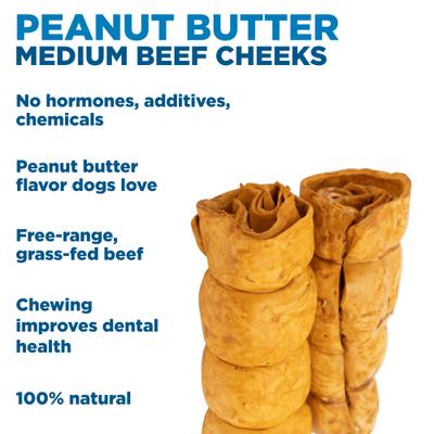 Peanut Butter Beef Cheek Dog Treats, Medium, 2 count