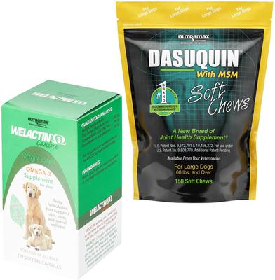 Bundle: Nutramax Welactin Canine Omega-3 Softgel Capsules + Dasuquin with MSM Soft Chews Joint Health Large Dog Supplement