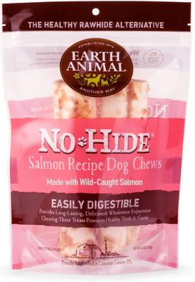 Bundle: Earth Animal No-Hide Medium Rolls Long Lasting Natural Rawhide Alternative Salmon Recipe, 2 count + Peanut Butter Recipe, 2 count + Chicken Recipe Chew Dog Treats, 2 count