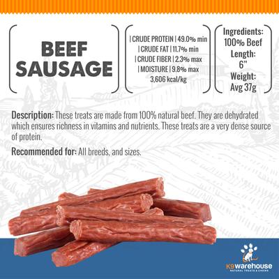 Beef Sausage Natural Dog Treats, 6 count