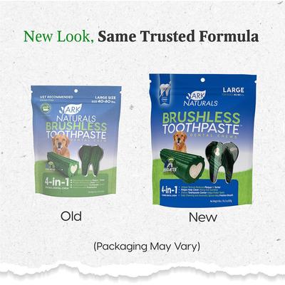 Pasta de dientes sin cepillo, premios dentales grandes para perros, bolsa de 18 oz, la cantidad varía