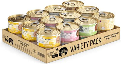 Comida húmeda para gatos sin cereales Kitchen for Kittens, paquete variado, lata de 3 oz, caja de 24