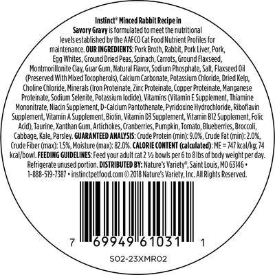 Minced Real Rabbit Recipe in Savory Gravy Grain-Free Minced Wet Cat Food, 3.5-oz cup, case of 12