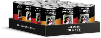 Paquete: Alimento seco para perros mayores American Journey Grain-Free con pollo y batata + Paquete variado de aves y carne de res: alimento enlatado sin cereales para perros