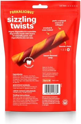 Oinkies Sizzling Twists with 100% Real Smoked Pork Bacon Flavored Rawhide-Free Natural Dog Treats, 8 count