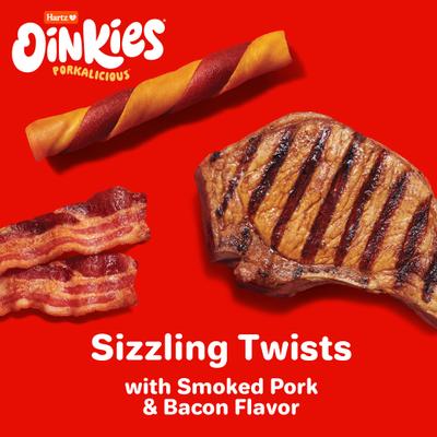 Oinkies Sizzling Twists with 100% Real Smoked Pork Bacon Flavored Rawhide-Free Natural Dog Treats, 8 count