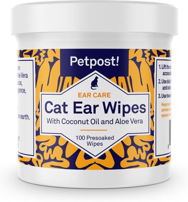 Ear Wipes with Coconut Oil & Aloe Vera for Cats, 100 count