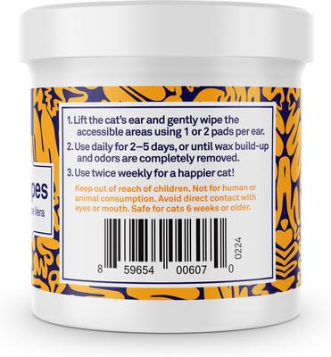 Ear Wipes with Coconut Oil & Aloe Vera for Cats, 100 count