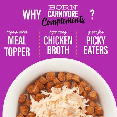Born Carnivore Complements Chicken & Duck Recipe in Chicken Broth Grain-Free Wet Cat Food Topper, bolsa de 2.1 oz, caja de 12